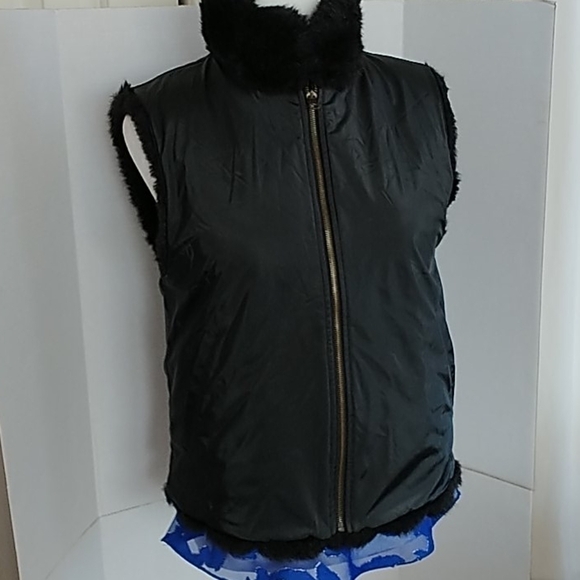 COACO New York Black Faux Fur Reversible Vest Sz S - Picture 12 of 13